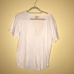 White deep v neck oversized shirt